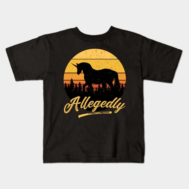 Allegedly Unicorn Funny Retro Distressed Sunset Kids T-Shirt by BadDesignCo
